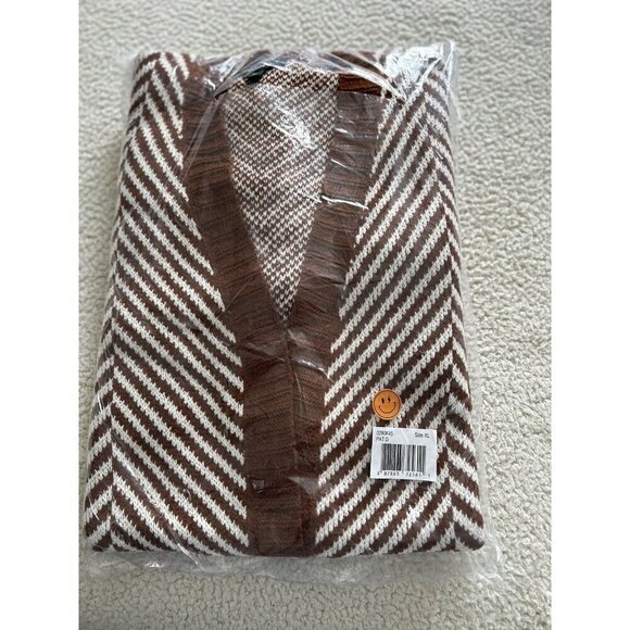 Fortune+Ivy Stitch Fix Women's Chevron Open Cardigan Sweater Rust/White Sz XL - Picture 8 of 8